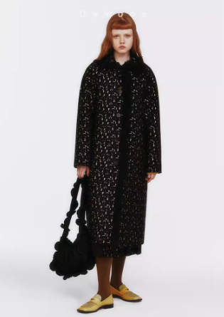 Jacquard patterned wool straight coat