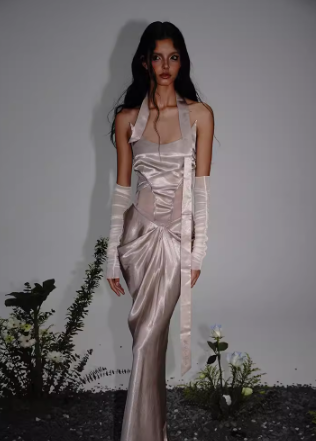 Sexy solid color fishbone dress