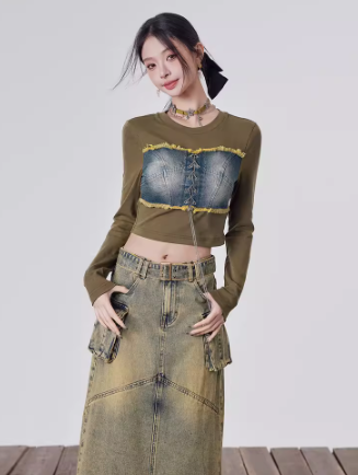 Denim patchwork T-shirt