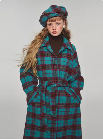 Plaid wool coat