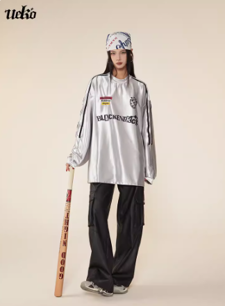 Striped bright silver T-shirt