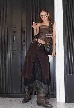Lace patchwork irregular skirt