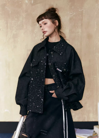 Vintage made old ripped black denim jacket