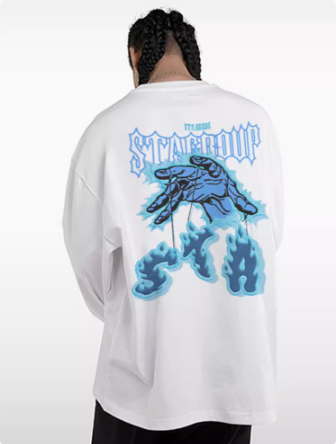Finger pulled thread flame T-shirt