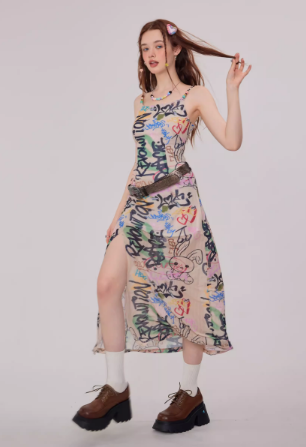 Graffiti printed dress