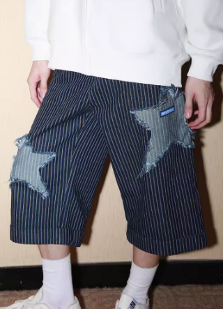 Striped star patch jeans
