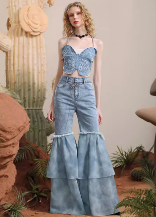 Printed patchwork bell bottoms