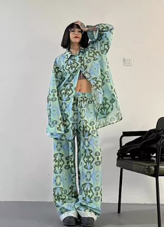 Satin printed casual shirt pants