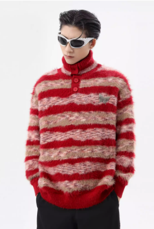 Red striped turtleneck sweater