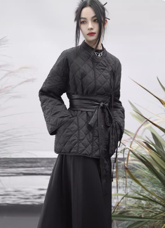 Dark lace-up quilted jacket