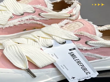 Authentic smilerepublic Xu Yiyang's pink canvas women's shoes with a smile on the opening, and the same yellow woolen fabric