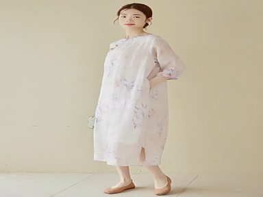 Spring and summer new cold fairy new Chinese improved cheongsam Ramie printed long skirt national style dress loose