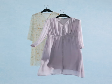 Silk satin crepe lantern V-neck printed tea break dress for spring and summer women