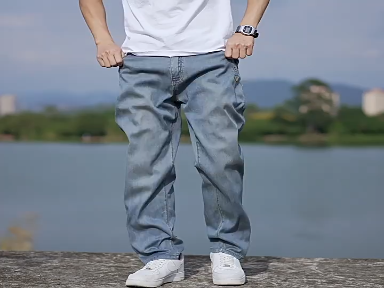 Casual jeans men spring summer new loose straight leg Lycaire breathable sag fashion brand youth wide-leg pants