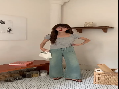 Retro blue nine points wide leg jeans women spring and summer new small man all Korean jeans women