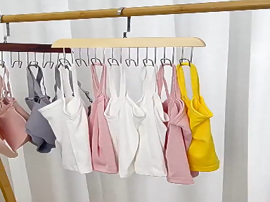 Wooden hanger multi-functional underwear vest storage artifacts household dormitory solid wood hook wave drying rack