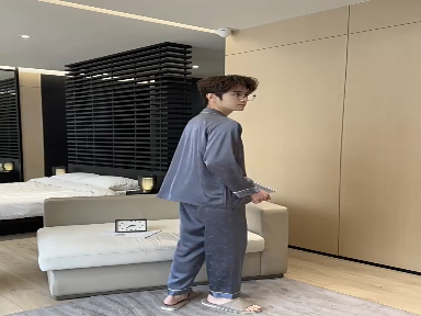 Grey bear jacquard pajamas men spring and autumn ice silk long sleeve new men's summer home wear
