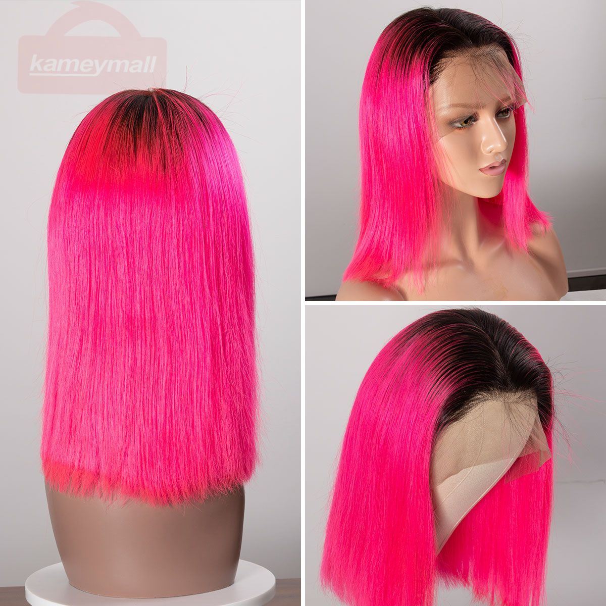 Colorful 13x6 Short Bob Straight Hair - 1B/Pink