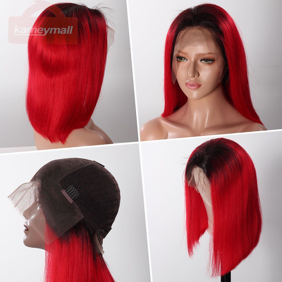 Colorful 13x6 Short Bob Straight Hair - 1B/Red