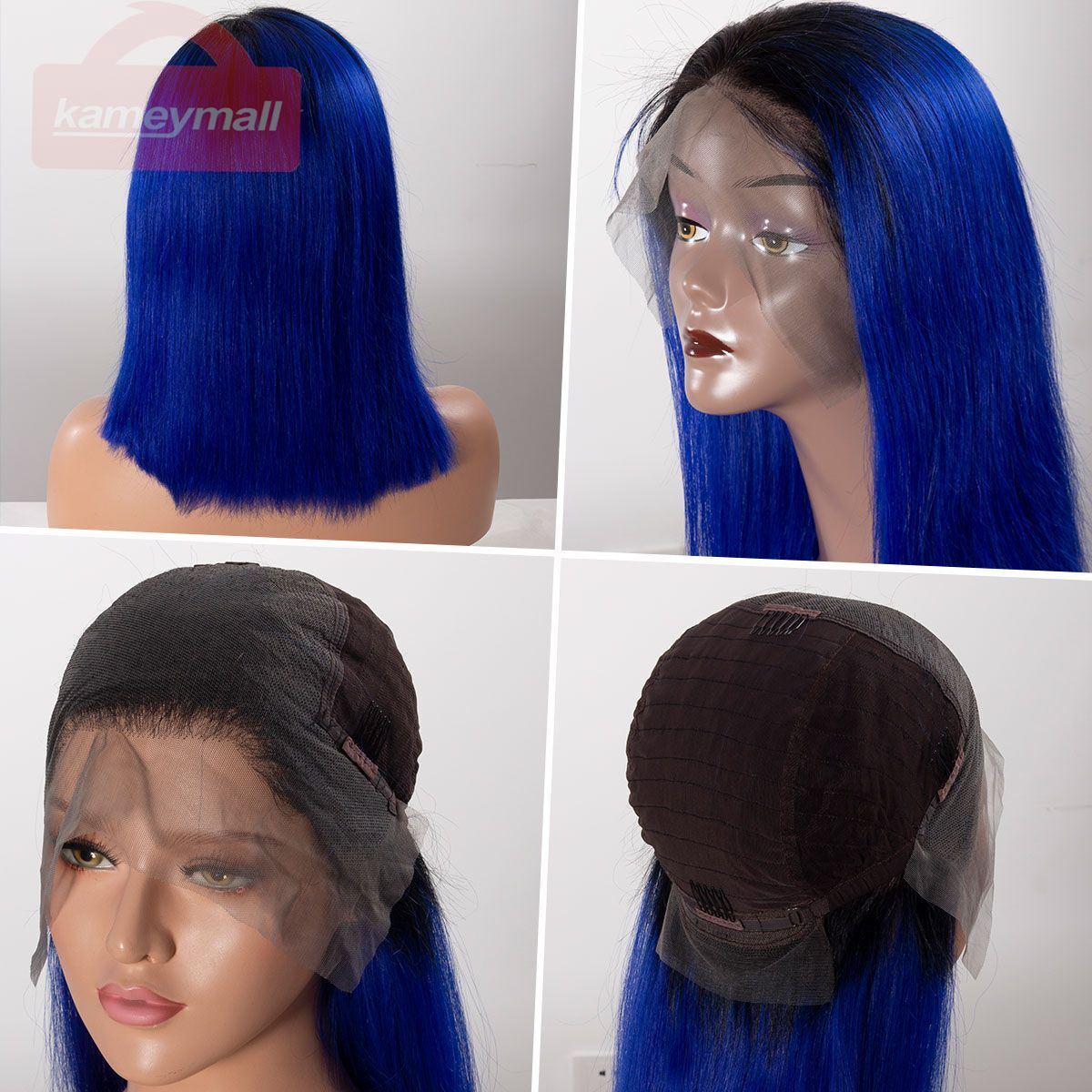 Colorful 13x6 Short Bob Straight Hair - 1B/Royal Blue