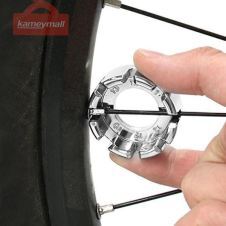 Portable Bike Bicycle Repair Adjustment Wheel Spoke Cap Ring Wrench Steel Tool multifunction hike keyring multipurpose (Silver)