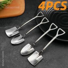4PCS 304 stainless steel coffee spoon Retro shovel ice cream spoon Creative tea-spoon Fashion Tableware
