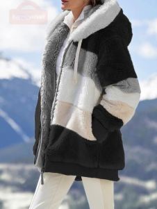 2020 Winter Women's Coat Fashion Casual Stitching Plaid Ladies Clothes Hooded Zipper Ladies Coat Lamb Hair women jacket