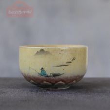 LUWU ceramic teacup handmade mountain tea cup chinese kung fu cup 90ml (Light Yellow)