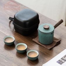 LUWU green ceramic kyusu teapots with 3 cups a tea sets portable travel tea set drinkware (Travel tea sets)