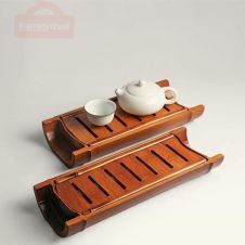 Bamboo Gongfu Tea Tray Ceremony Accessories Water Storage With Draining Shelf Creative Teapot Trivets Saucer Wooden Large Holder