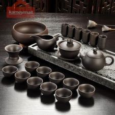 Yixing Purple Sand Tea Set Black/Red Ceramic Kung Fu Teapot Handmade Teacup Gaiwan Tureen Tea Ceremony (Not Include Stone Table)