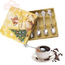 4pcs/set Small Stainless Steel Christmas Tableware Coffee Spoons Ice Cream Dessert Spoon Snowman Tree Kids Drinking Tea Scoop