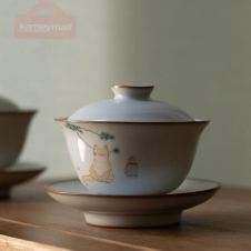 LUWU ceramic gaiwan cute cat porcelain tureen 160ml