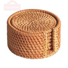 6Pcs/ Drink Coasters Set For Kungfu Tea Accessories Round Tableware Placemat Dish Mat Rattan Weave Cup Mat Pad Diameter 8Cm (Brown S Round)