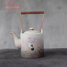 LUWU ceramic teapot crane tea kettle vintage tea pot 400ml (White)