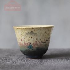 LUWU ceramic teacup mountain handmade cup chinese kung fu cup 50ml (Green)