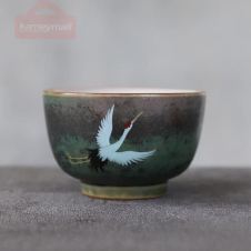LUWU ceramic teacup handmade crane tea cup chinese kung fu cup 70ml (Green)
