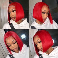 Bob Wigs Red Wine Short Human Hair Straight Hairstyle Coolest For Young Lady