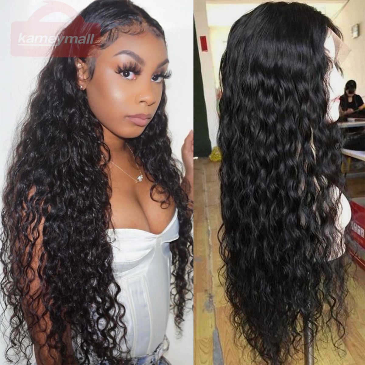 long curly dark brown lace wig