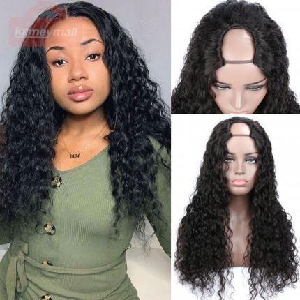 women curly u part wig-cheap black u part wigs-u part natural hair wig-comfortable breathable wig for sale-best human u part wigs-thick long u part wig