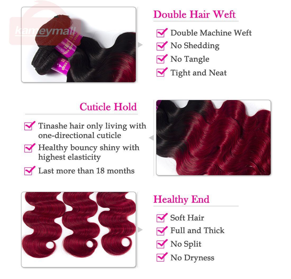 Tinashe hair 1b red Brazilian body wave bundles